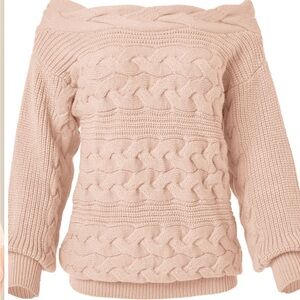VENUS Cream Off-the-Shoulder Sweater with Cable Knit Design